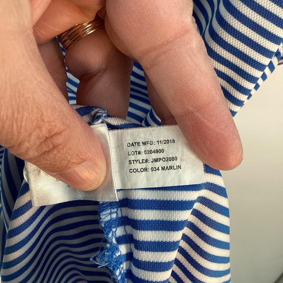Men's Johnnie-O Short Sleeved Striped Performance Polo Royal /white XL - Picture 7 of 9